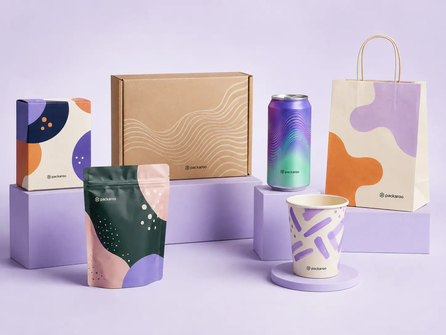 Packaroo packaging collection showing multiple product formats